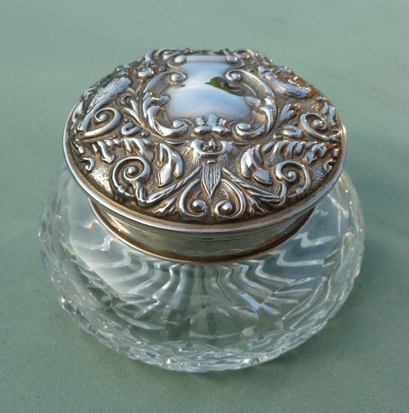 VINTAGE STERLING SILVER LID ROYAL BRIERLEY CRYSTAL GLASS POWDER POT